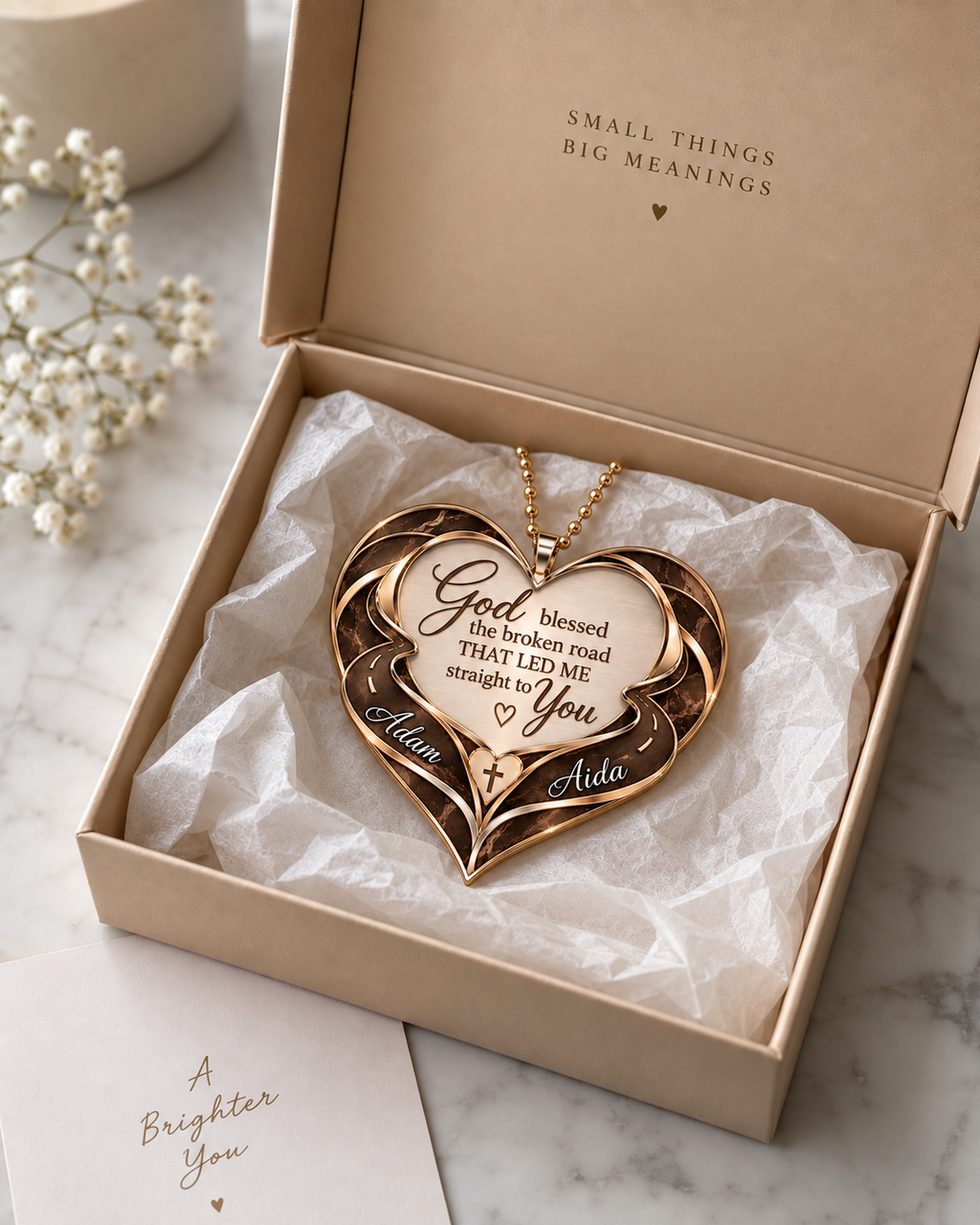 Personalized Jesus Bible Cross Heart Ornament, Custom Couple Names God Blessed Heart Car Ornament - Gift for Couples, Anniversary Gift for Husband & Wife