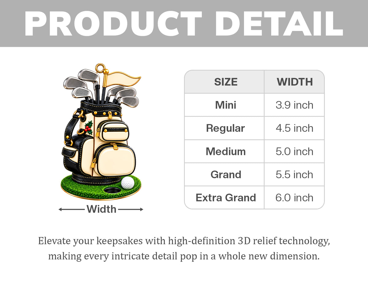 3D Raised Personalized Golf Bag Christmas Ornament – Custom Golfer Gift
