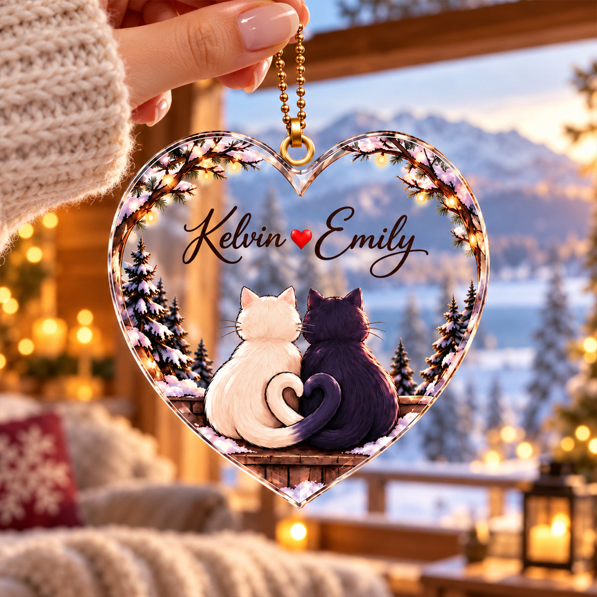 Personalized Names Forever Together Cats Heart Ornament – Romantic Gift for Couples