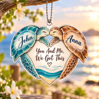 Personalized Sea Turtle Car Ornament - Custom Names Ocean Beach Couple Keepsake - Ideal Anniversary Gift for Couples