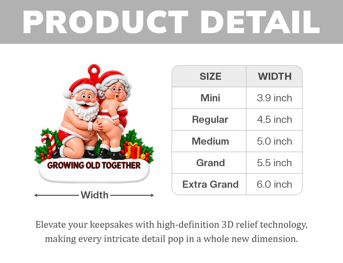 Personalized Funny Santa Couple 3D Ornament, Growing Old Together Since Ornament, Gift for Couple, Husband,