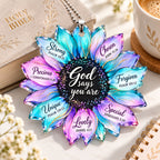 God Says You Are Loved Hologram Sunflower Car Ornament - Inspirational Christian Gift