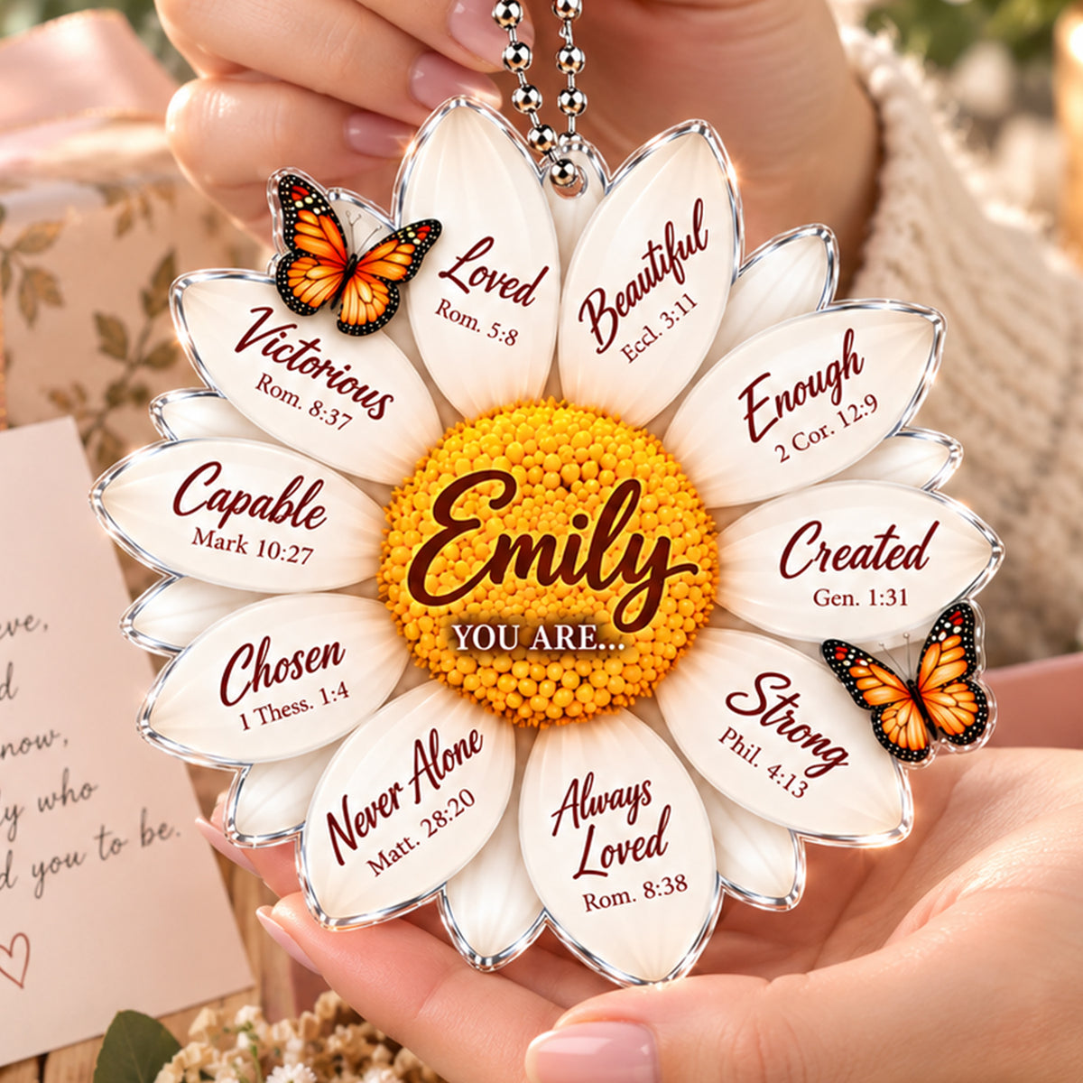 Personalized Name Faith & Love Daisy Ornament – Christian Gift