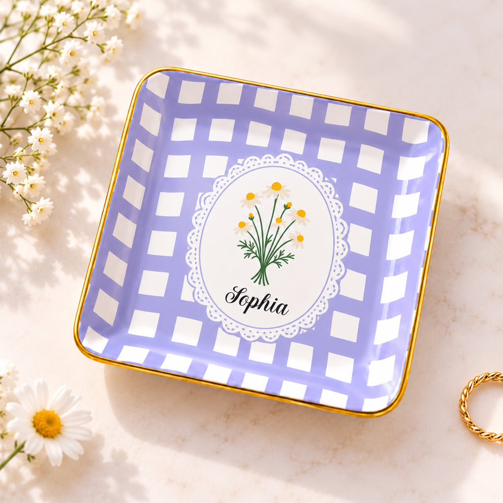Custom Floral Name Design - Personalized Ring Dish