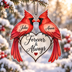 Personalized Cardinal Couple Ornament  - Custom Names Forever & Always Heart Car Ornament Gift for Couples, Anniversary Gifts for Husband & Wife