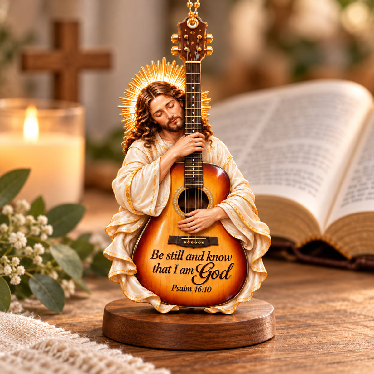 Be Still and Know That I Am God – Jesus Hugging Guitar 3D Ornament, Christian Faith Gift