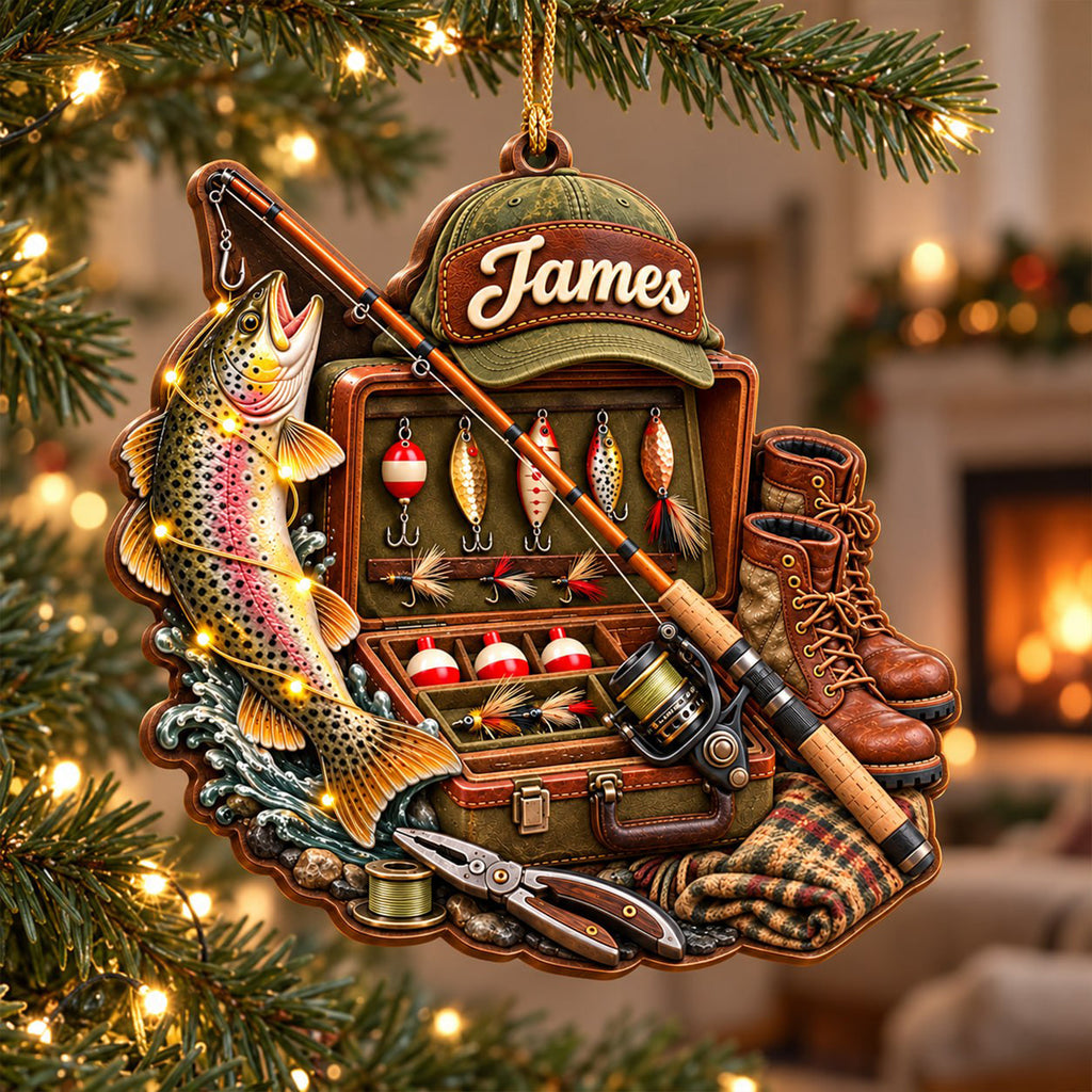 3D Raised Personalized Name Bass Fishing Tackle Box Ornament