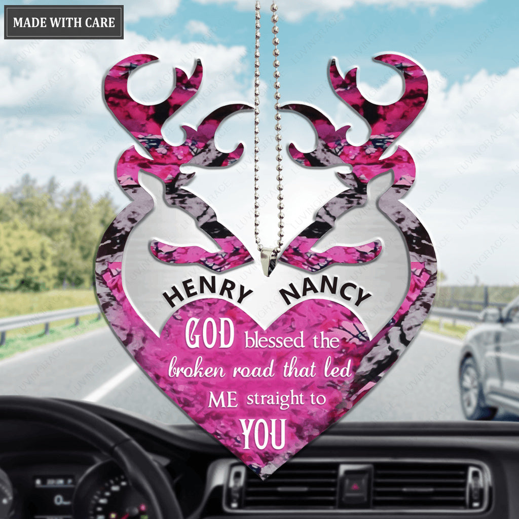 Buck Doe Head Heart God Blessed Personalized Ornament