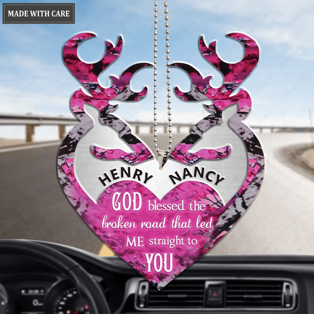 Buck Doe Head Heart God Blessed Personalized Ornament