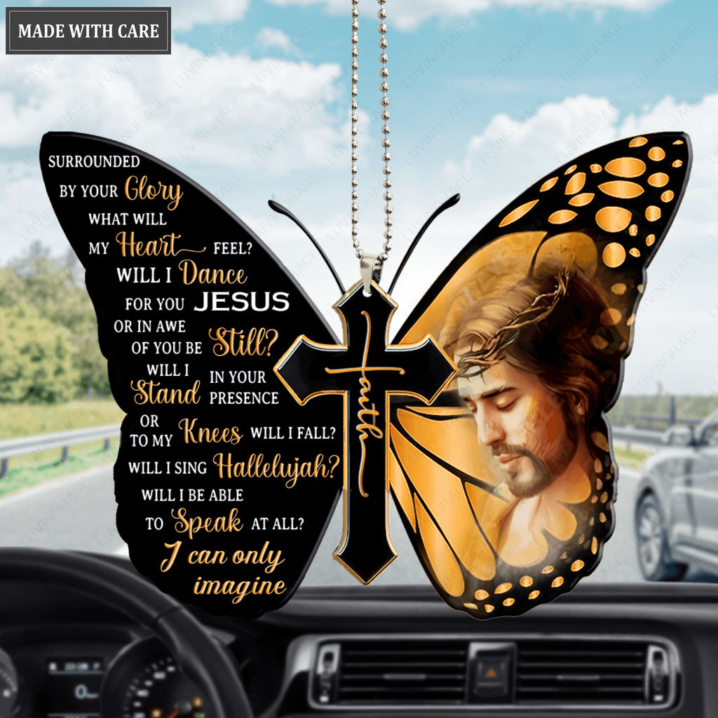 Yellow Butterfly And Jesus Surrounded By The Glory Ornament