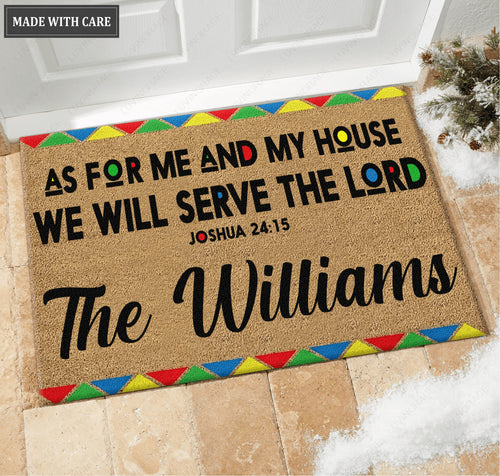 African American Coir Pattern Serve The Lord Personalized Doormat