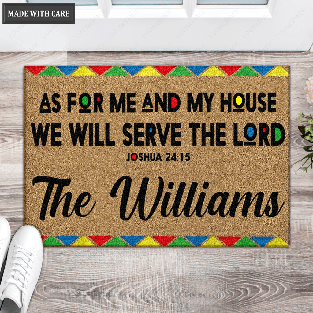African American Coir Pattern Serve The Lord Personalized Doormat