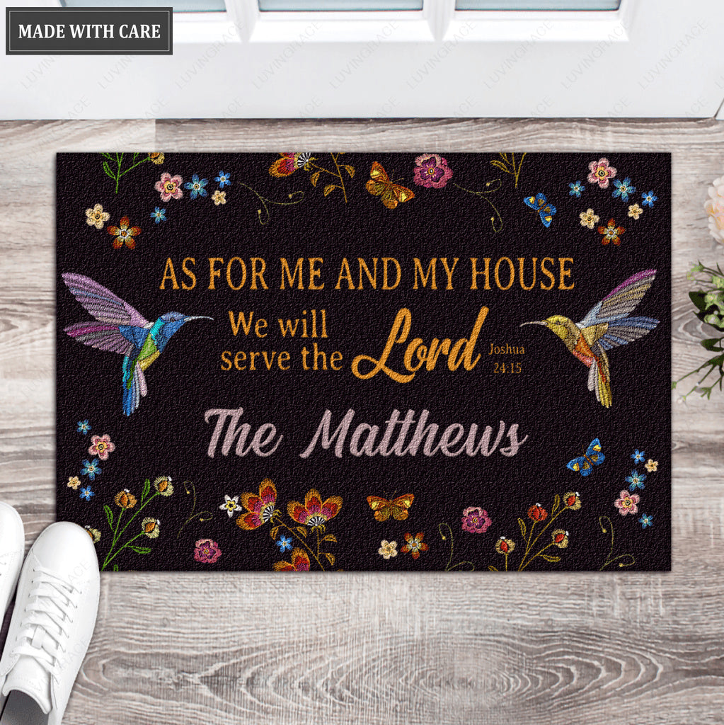 Hummingbirds Serve The Lord Personalized Doormat