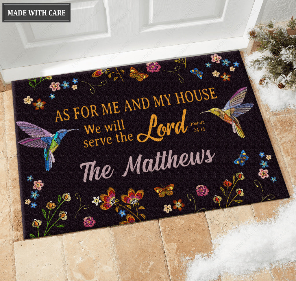 Hummingbirds Serve The Lord Personalized Doormat