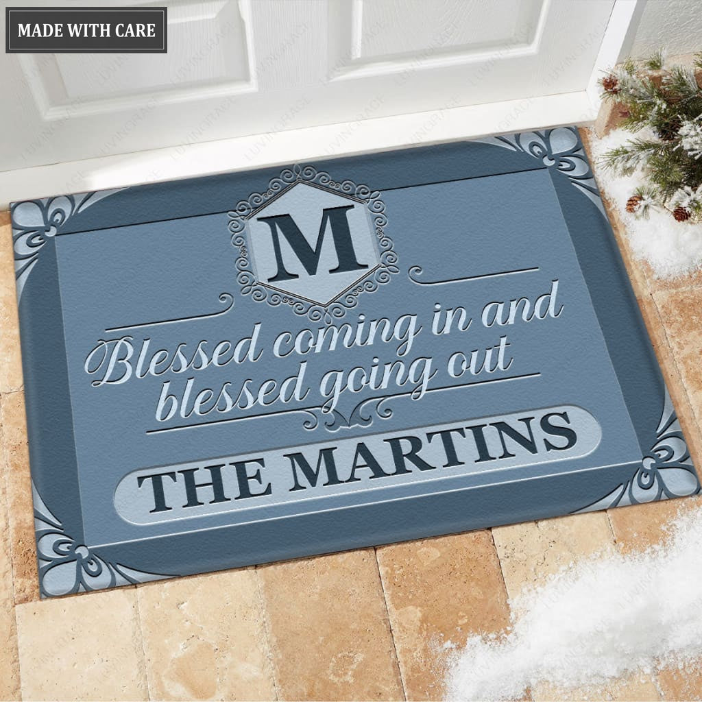 Luvingrace M40 Luxury Monogram Collection Blessed Coming In Personalized Doormat