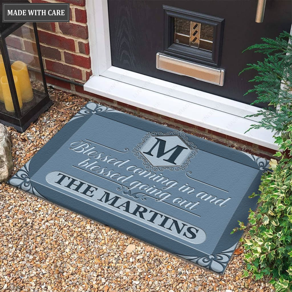 Luvingrace M40 Luxury Monogram Collection Blessed Coming In Personalized Doormat