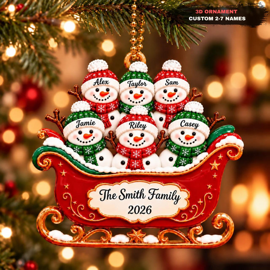 3D Raised Personalized Snowman Christmas Ornament – Family Gift