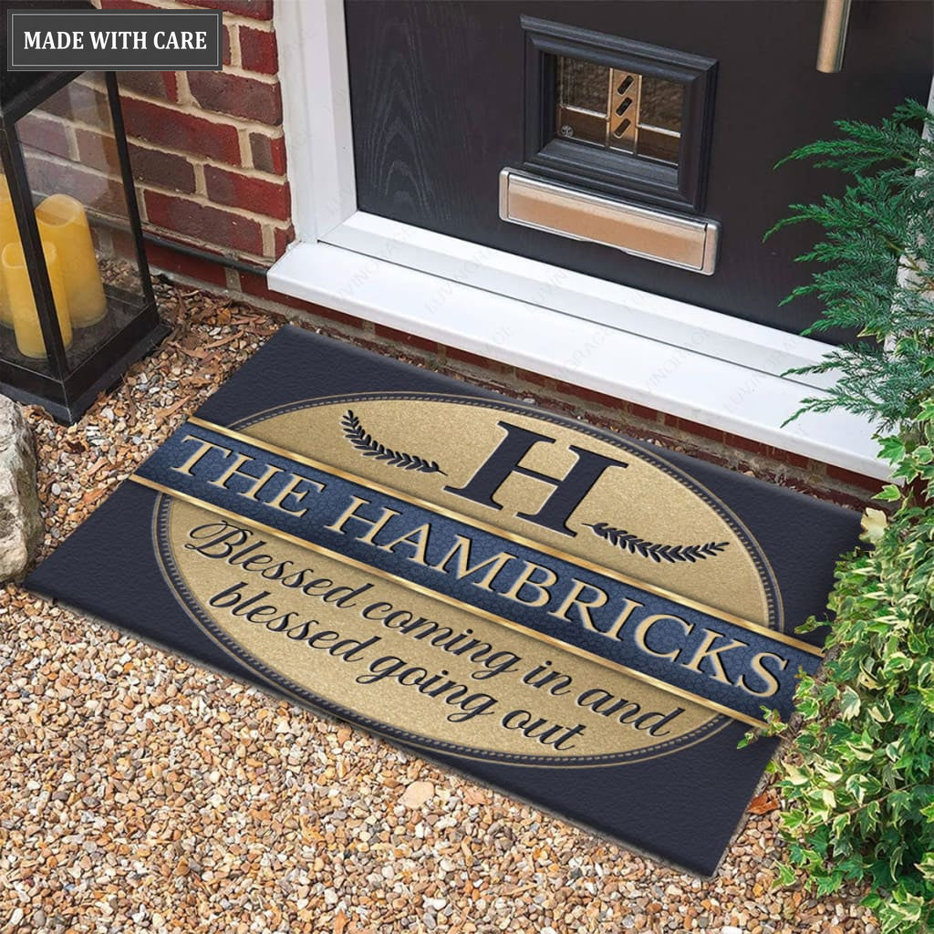 Luvingrace M43 Vintage Monogram Collection Blessed Coming In Personalized Doormat