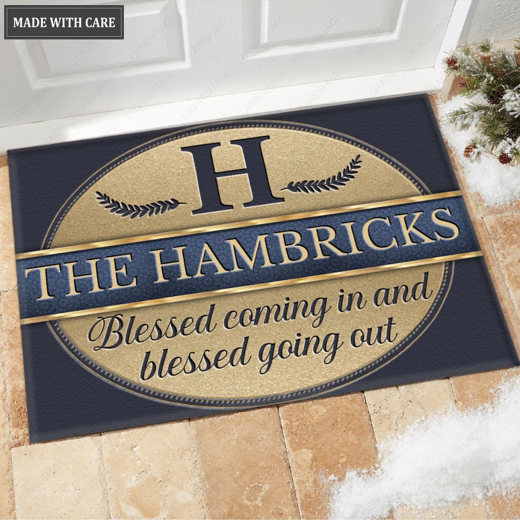 Luvingrace M43 Vintage Monogram Collection Blessed Coming In Personalized Doormat