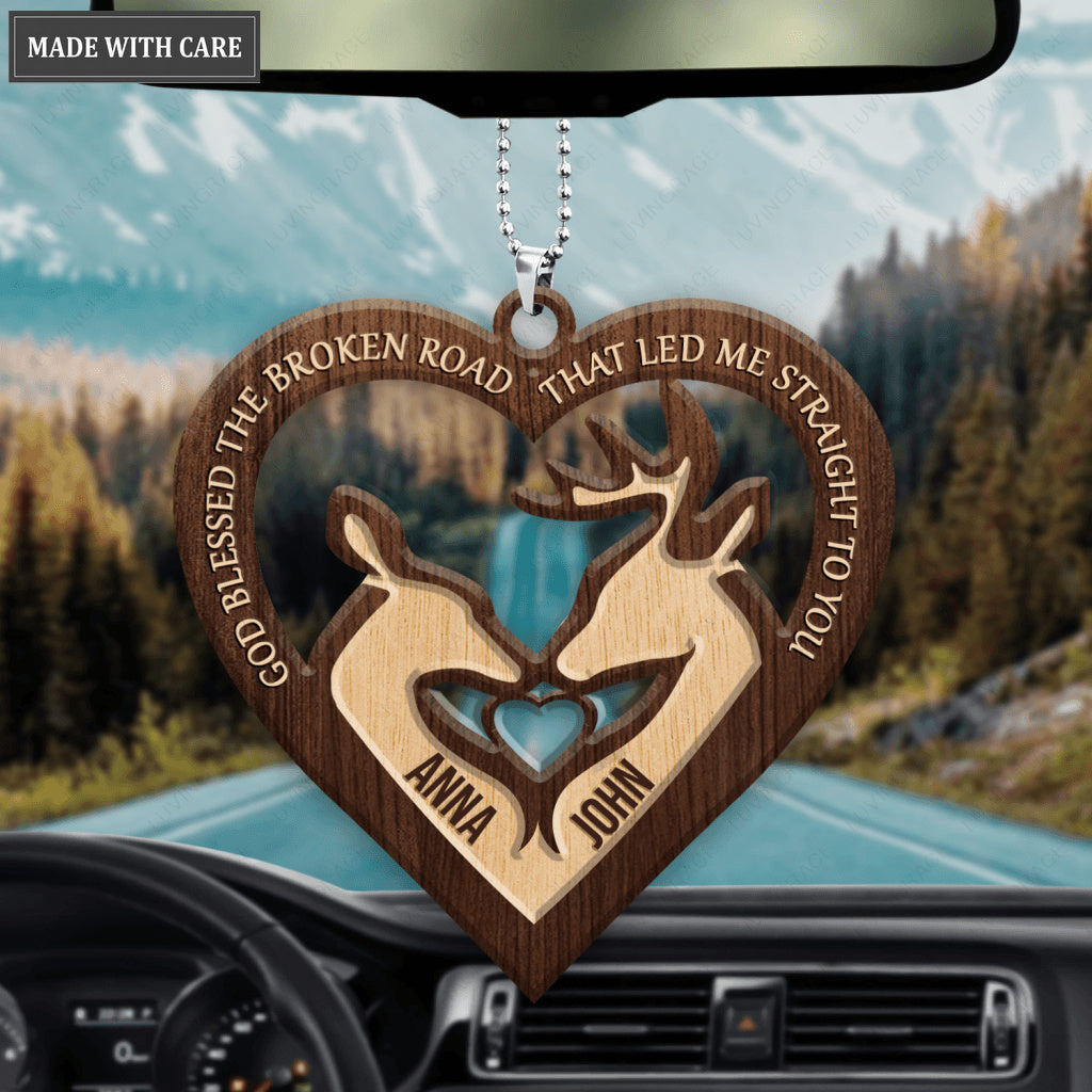 Buck And Doe Heart God Blessed Personalized Wood Engraved Ornaments