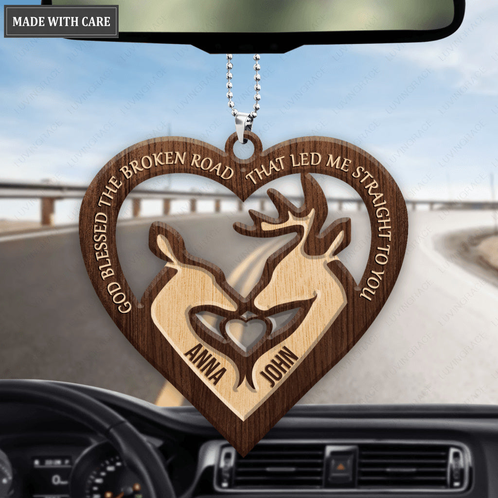 Buck And Doe Heart God Blessed Personalized Wood Engraved Ornaments