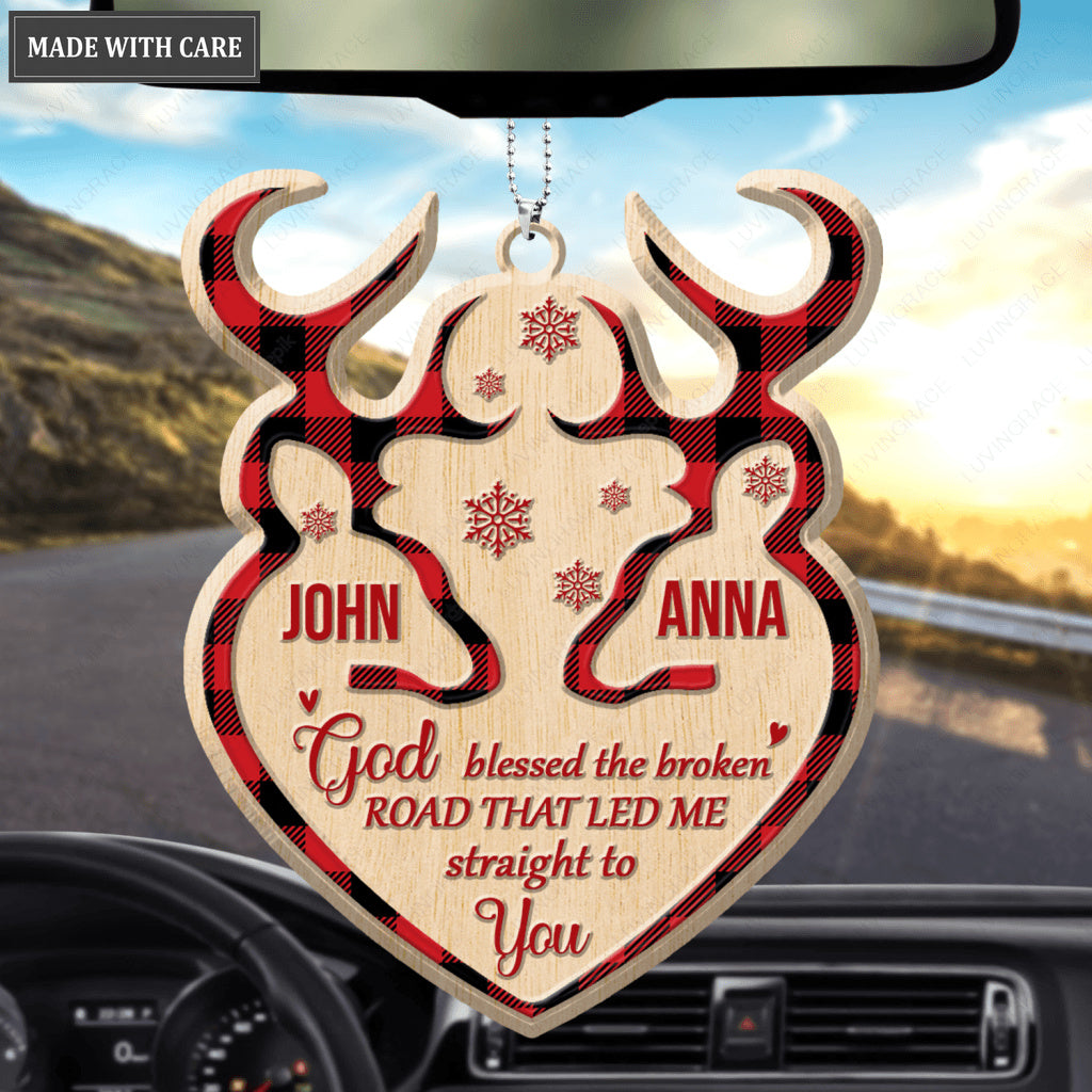 Tartan Buck And Doe God Blessed Personalized Wood Engraved Ornaments