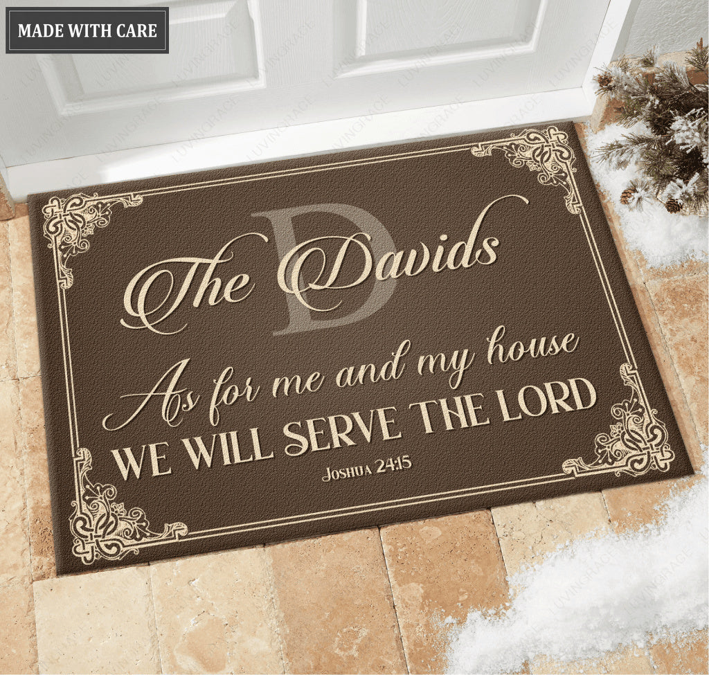 Personalized Monogram Brown Serve The Lord Doormat