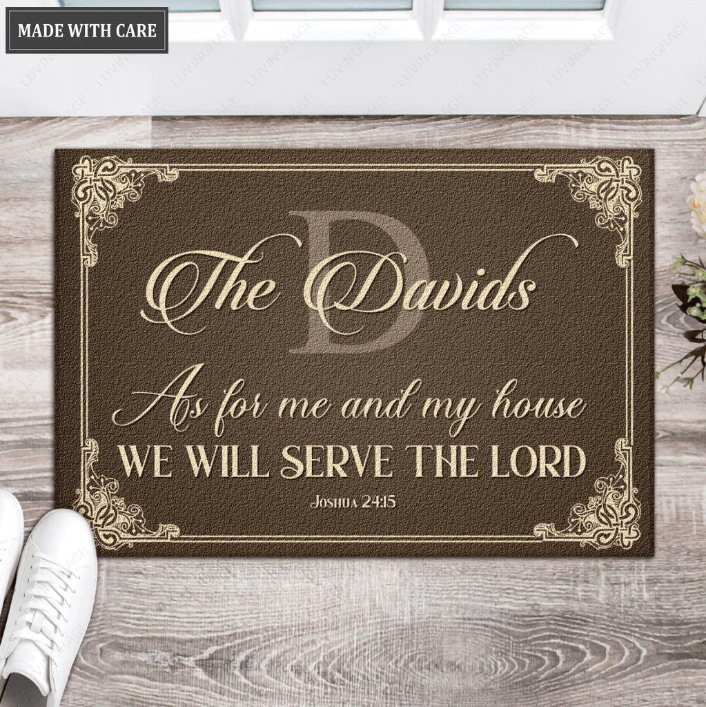 Personalized Monogram Brown Serve The Lord Doormat