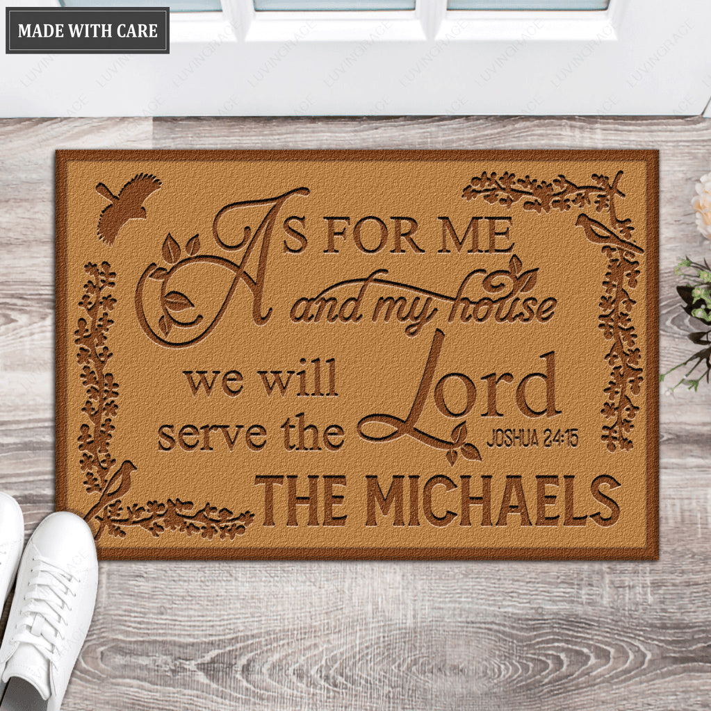 Bird On A Branch Serve The Lord Personalized Doormat