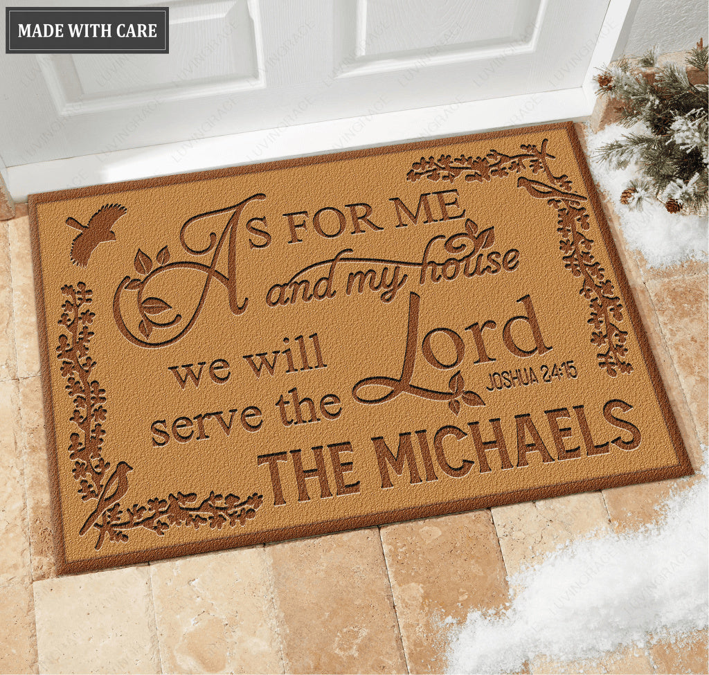 Bird On A Branch Serve The Lord Personalized Doormat