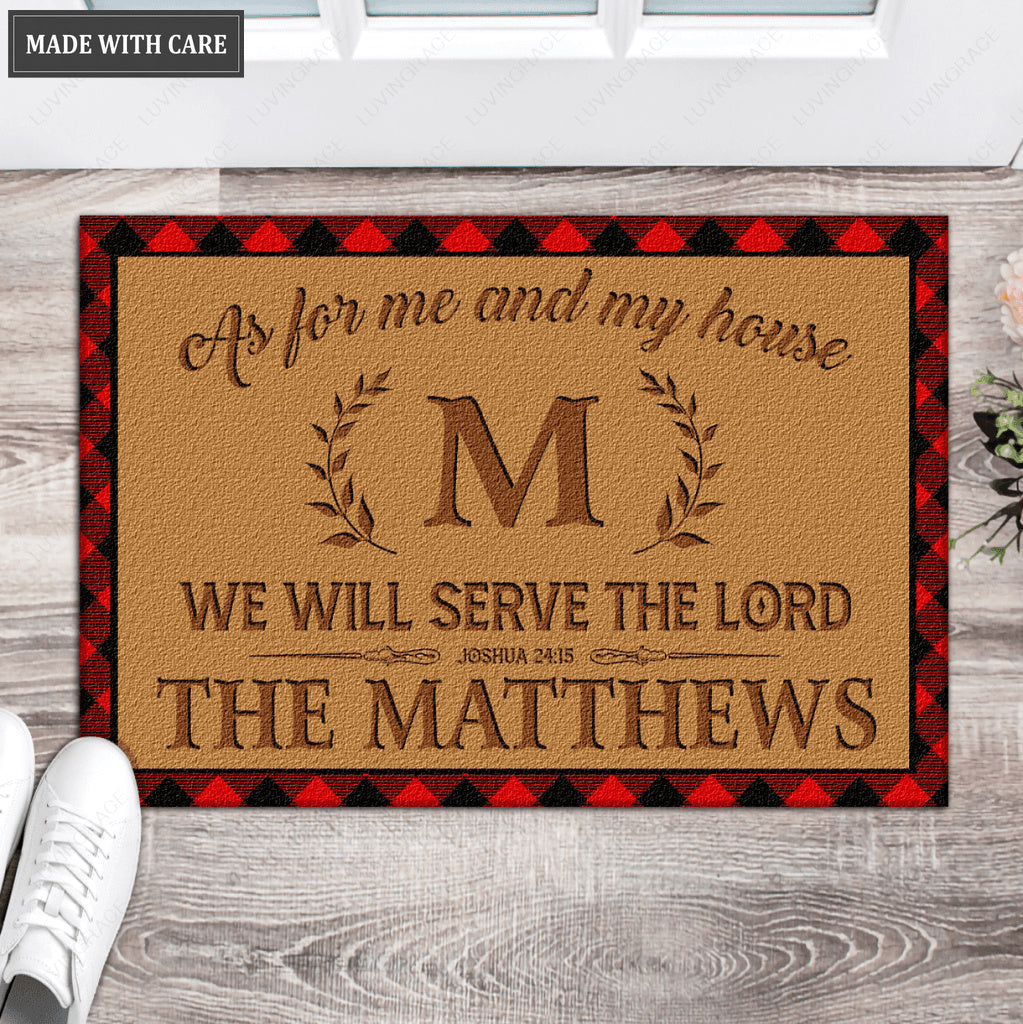 Serve The Lord Check Plaid Country Personalized Doormat