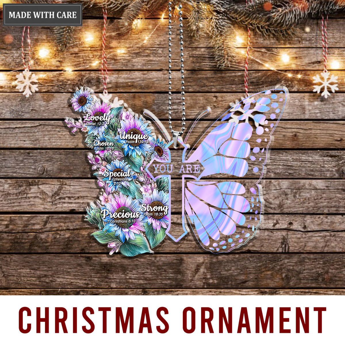 Blue Pink Hologram Butterfly Sunflowers God Says You Are Shaped Transparent Ornament