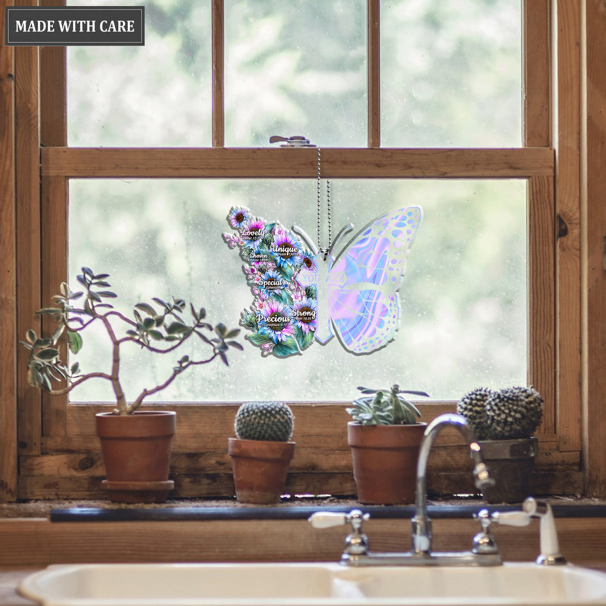 Blue Pink Hologram Butterfly Sunflowers God Says You Are Shaped Transparent Ornament