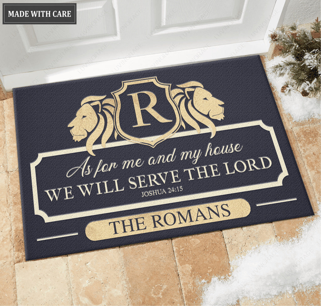 Lion Serve The Lord Personalized Doormat