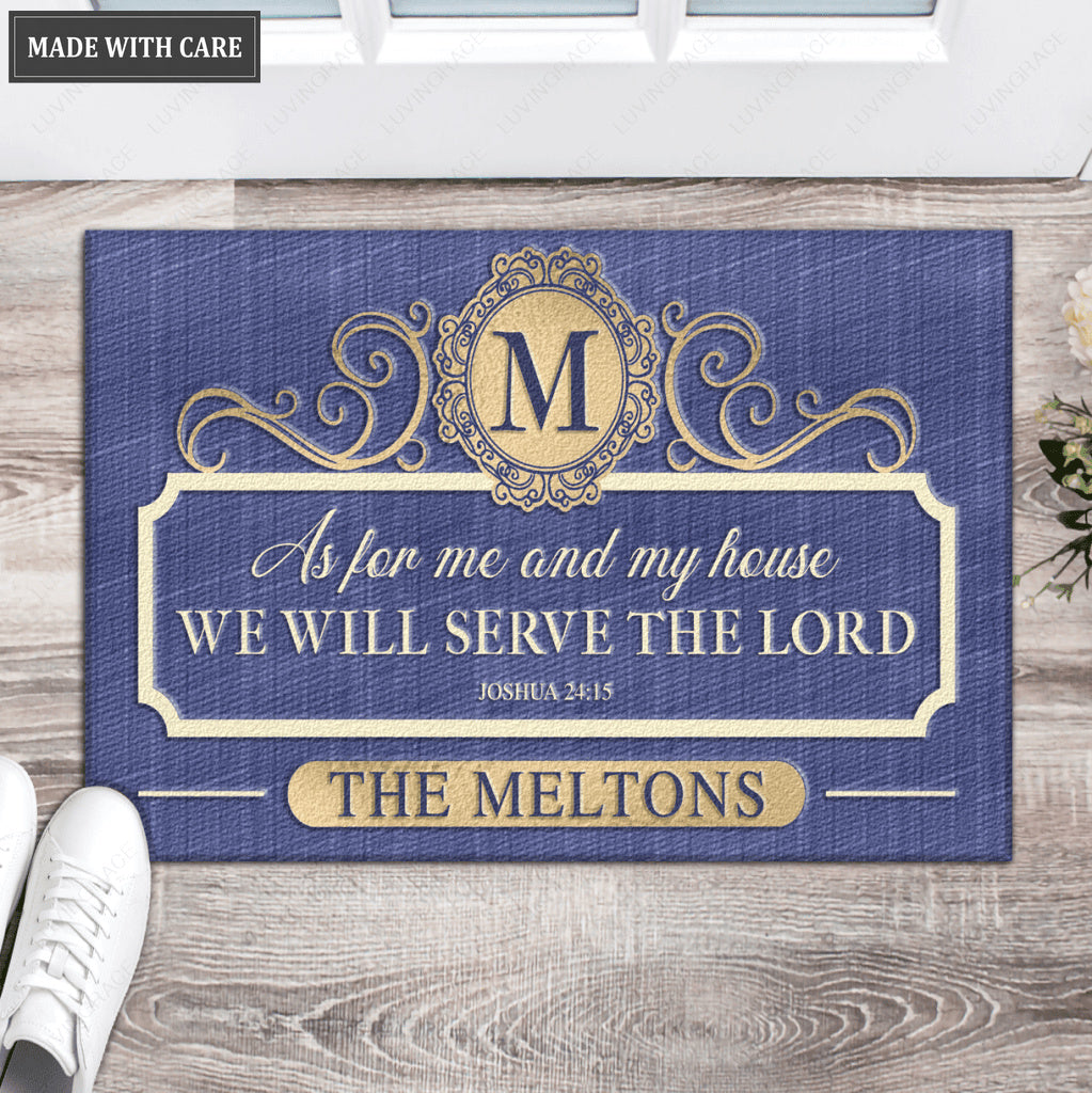 Personalized Elegant Blue As For Me And My House Doormat