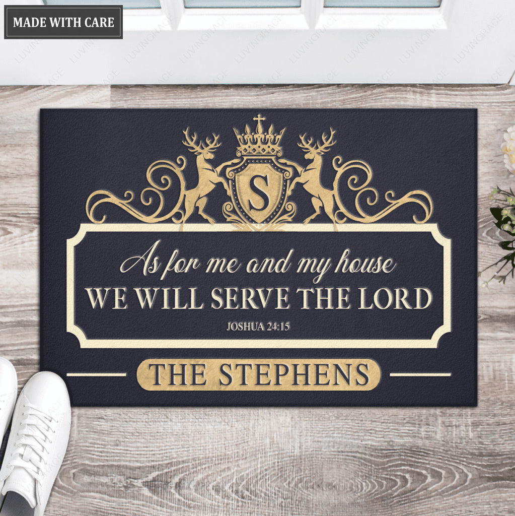 Royal Deers Serve The Lord Personalized Doormat