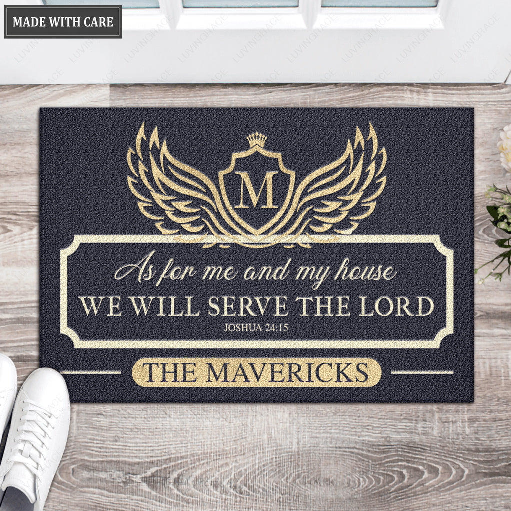 Wings With Shield Serve The Lord Personalized Doormat