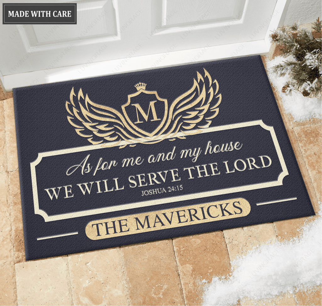 Wings With Shield Serve The Lord Personalized Doormat