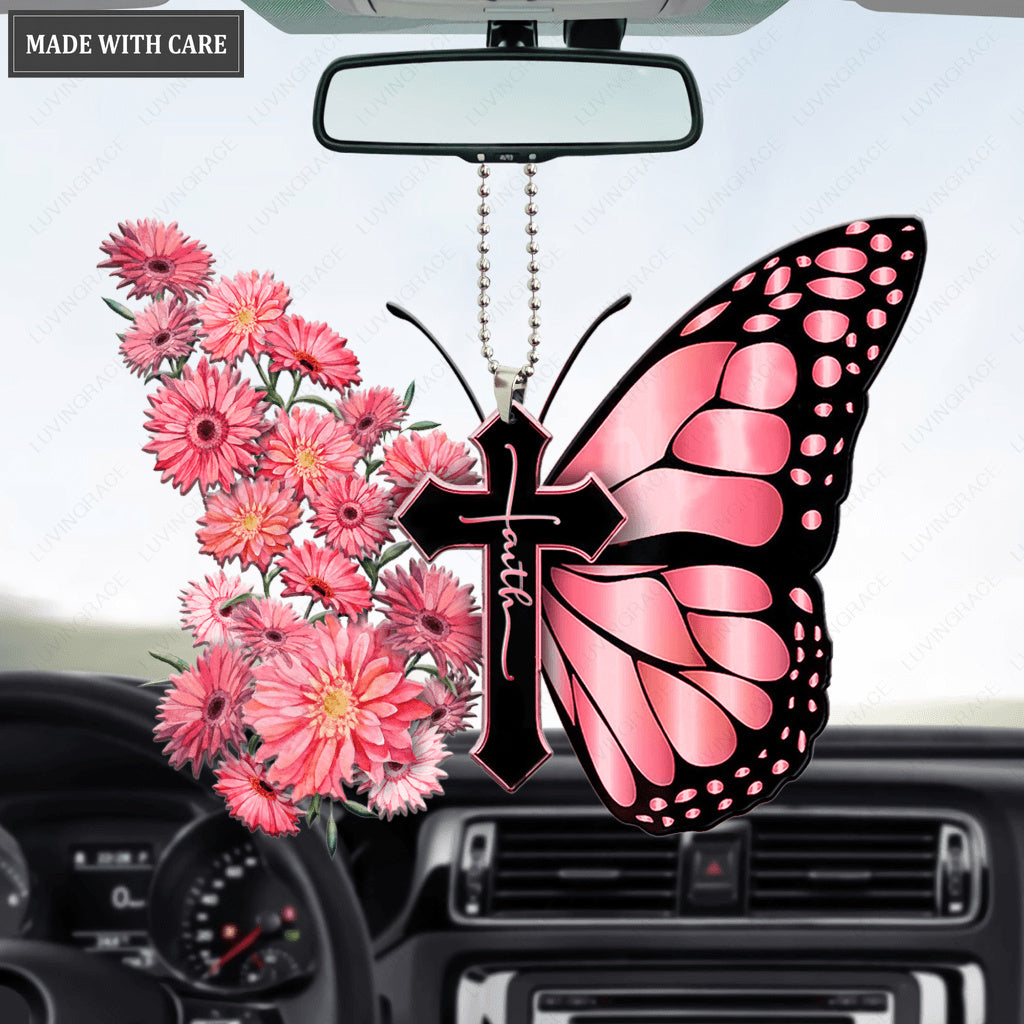 Gerbera Daisy Butterfly Faith Cross Ornament