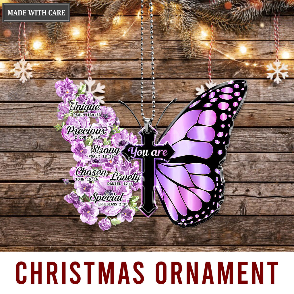 Pansies Butterfly Faith Cross Ornament