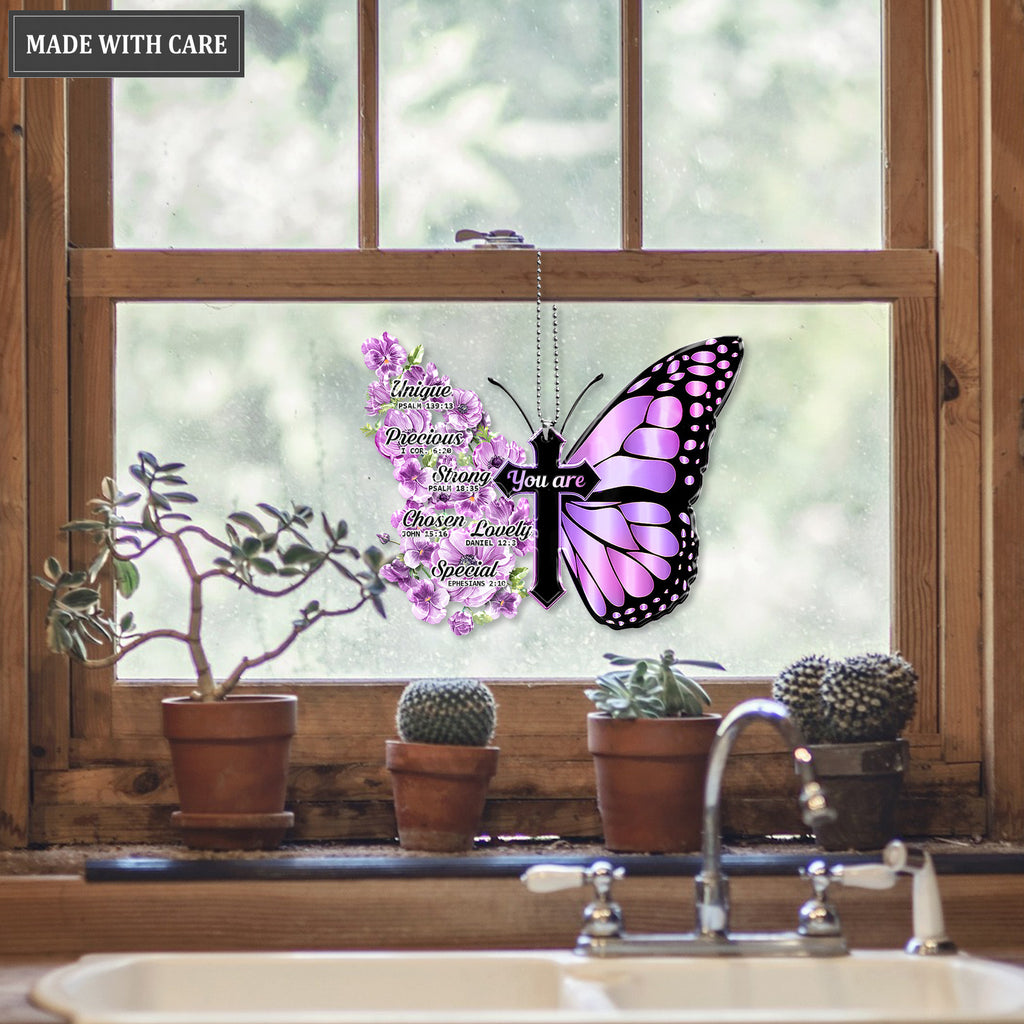 Pansies Butterfly Faith Cross Ornament