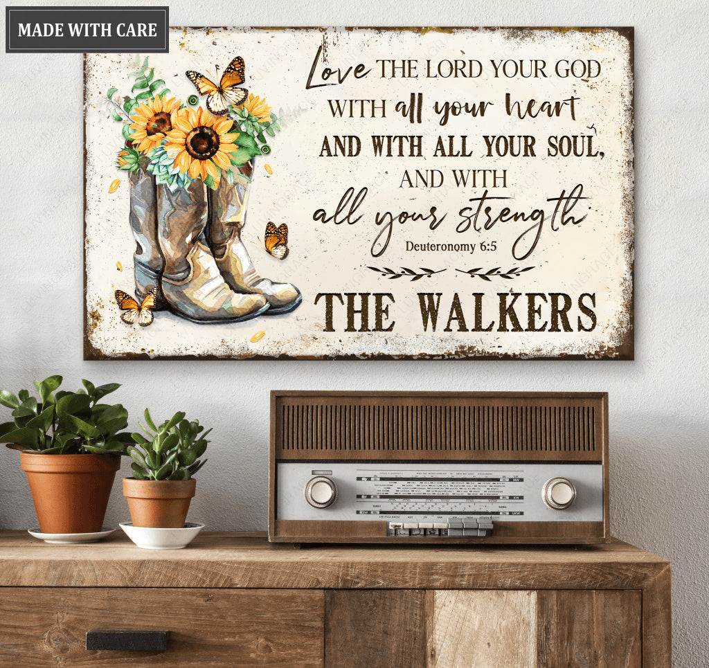 Personalized Sunflower Boots The Lord Your God Metal Sign