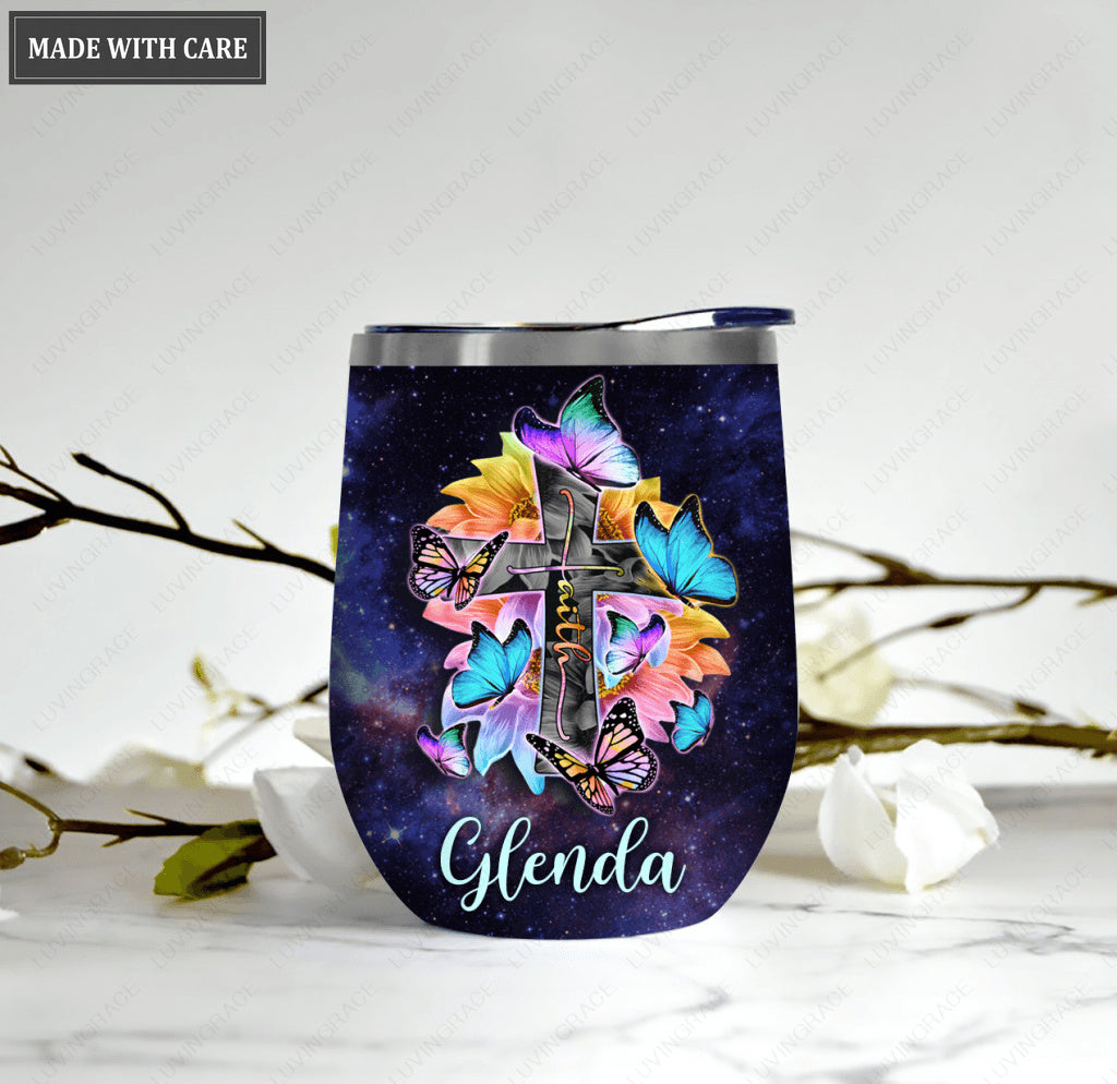 Rainbow Sunflower Faith Personalized Wine Tumbler