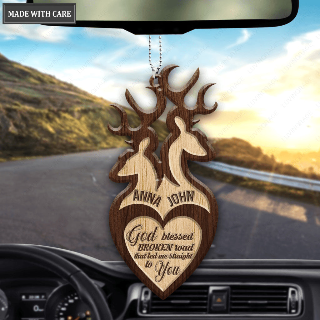 Buck And Doe God Blessed Personalized Wood Engraved Ornaments