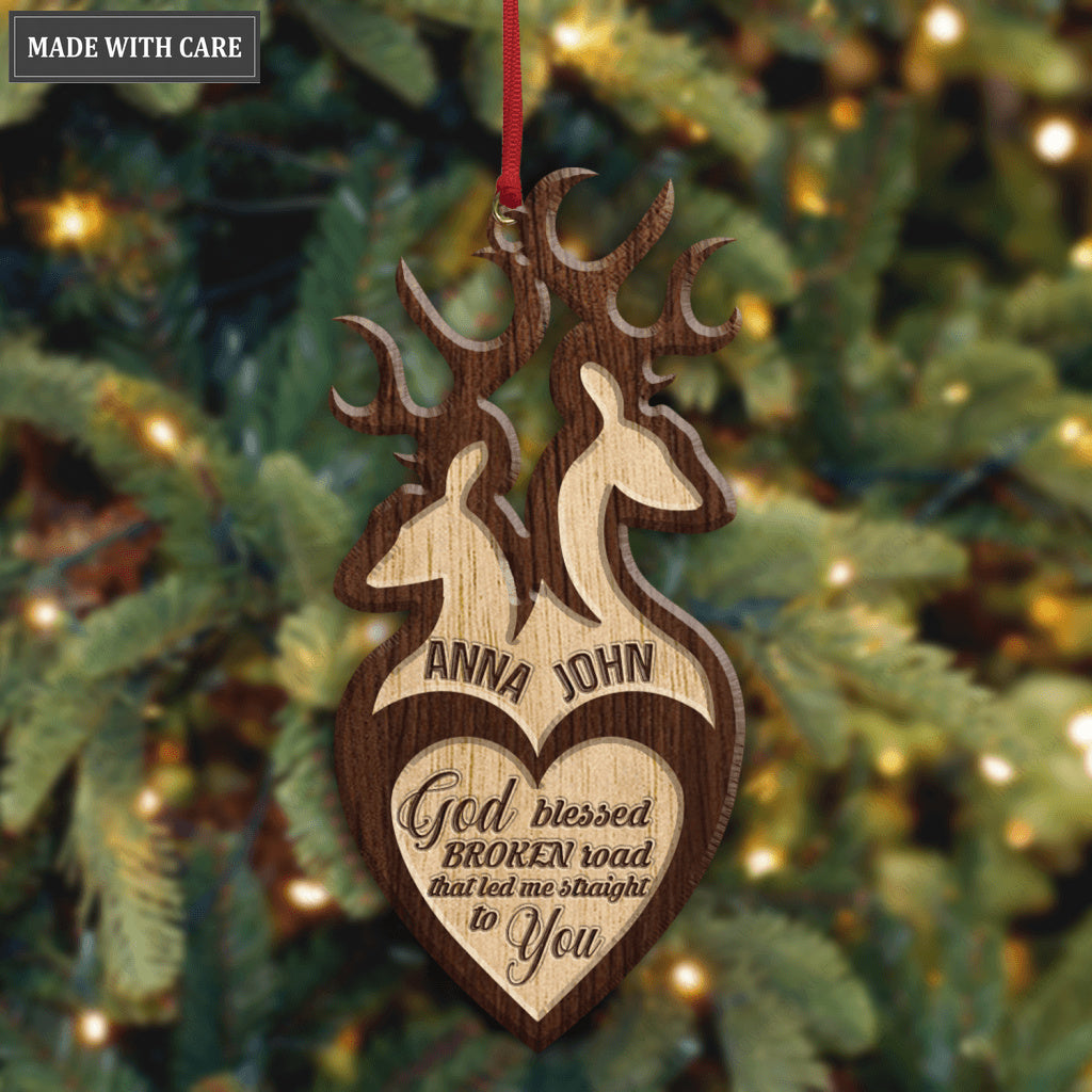 Buck And Doe God Blessed Personalized Wood Engraved Ornaments