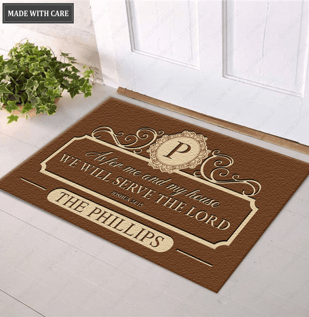 Personalized Brown Elegant Serve The Lord Doormat