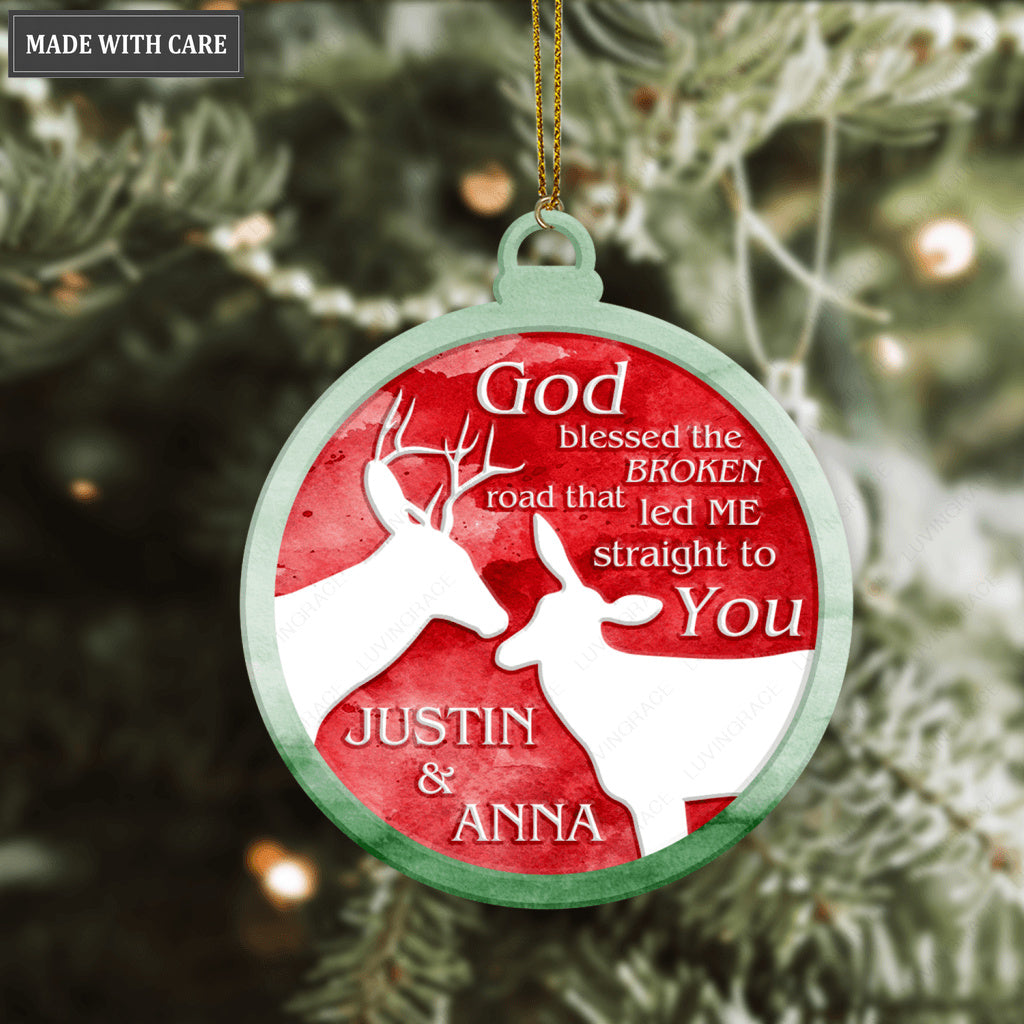 Christmas Buck And Doe God Blessed Couple Personalized Ornament