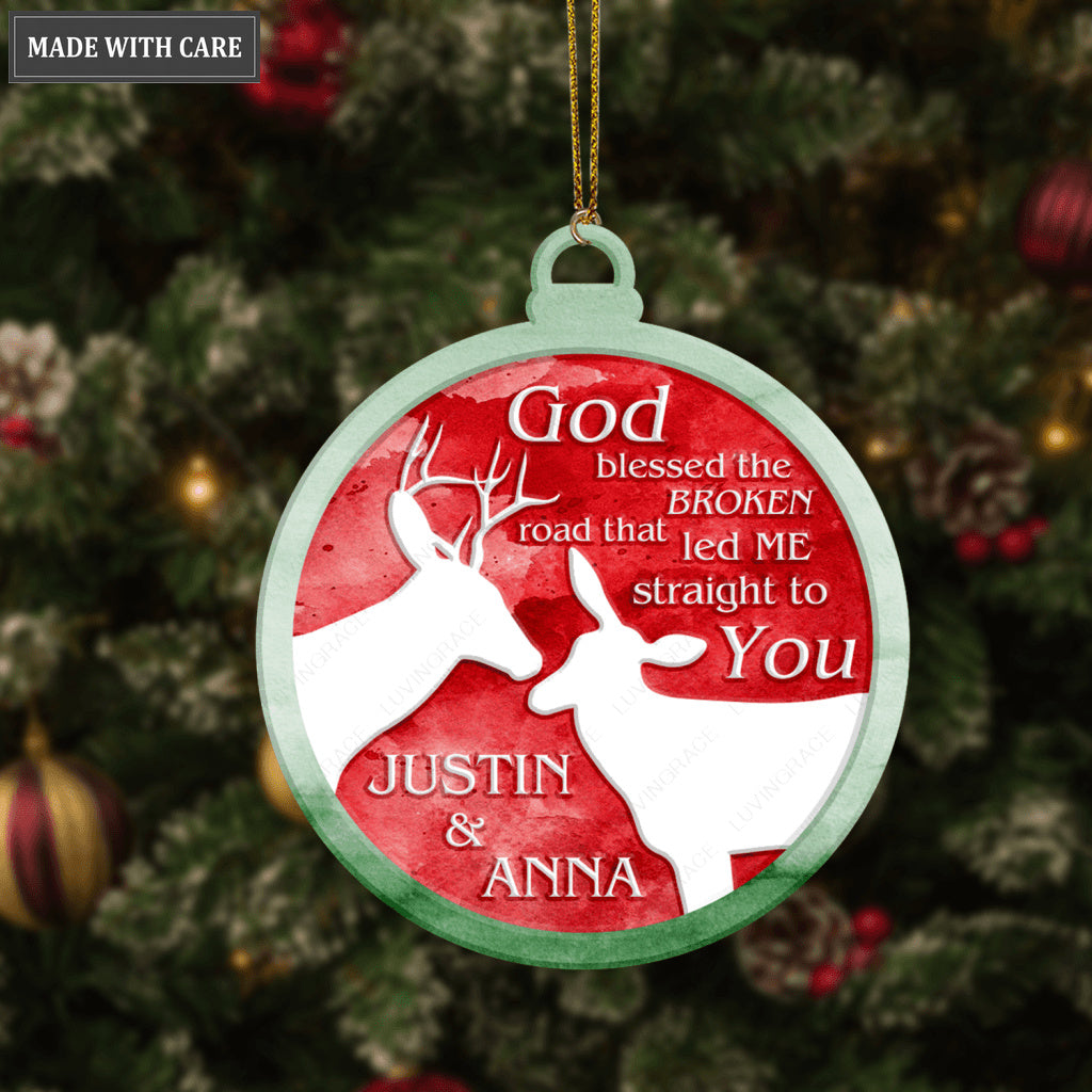 Christmas Buck And Doe God Blessed Couple Personalized Ornament