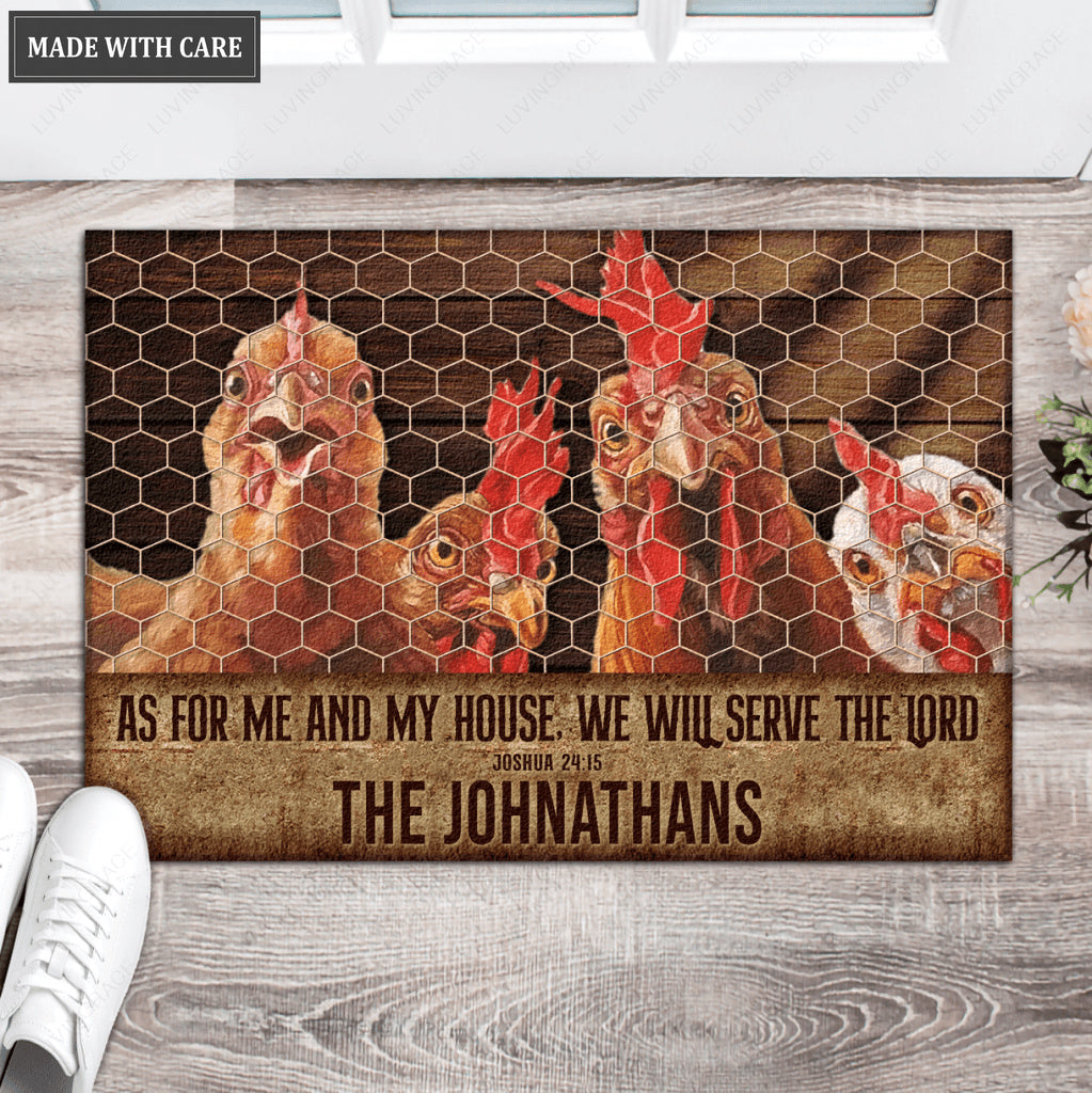 Chicken Serve The Lord Personalized Farmhouse Doormat