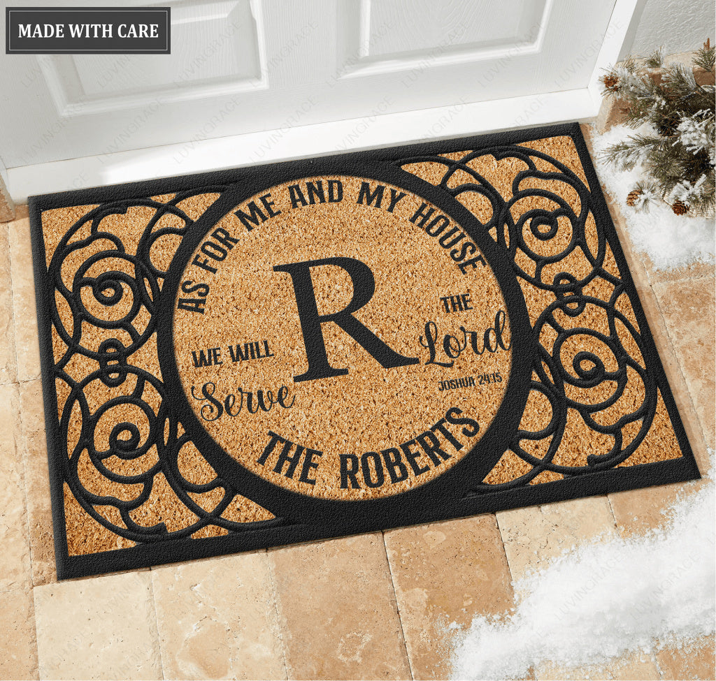 Letter Monogram Serve The Lord Personalized Non-Slip Doormat